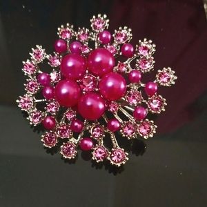 Rose Lapis Pine Rhinestone Embellished Broach Silver